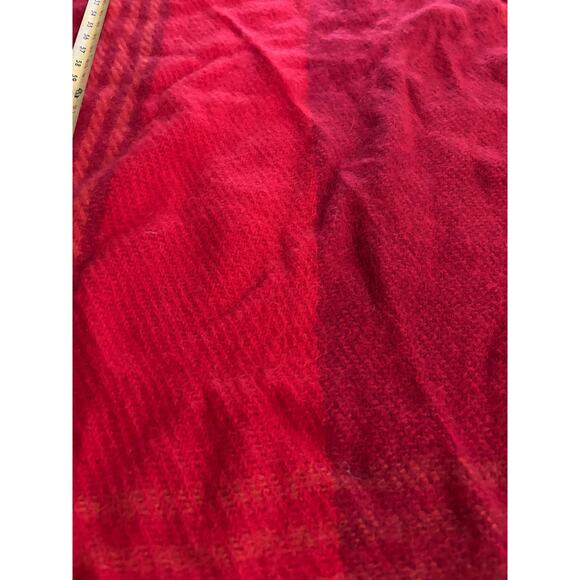 Vintage Hand Woven Red Stripe Wool Blanket 45"x80" Fringe - Picture 5 of 10